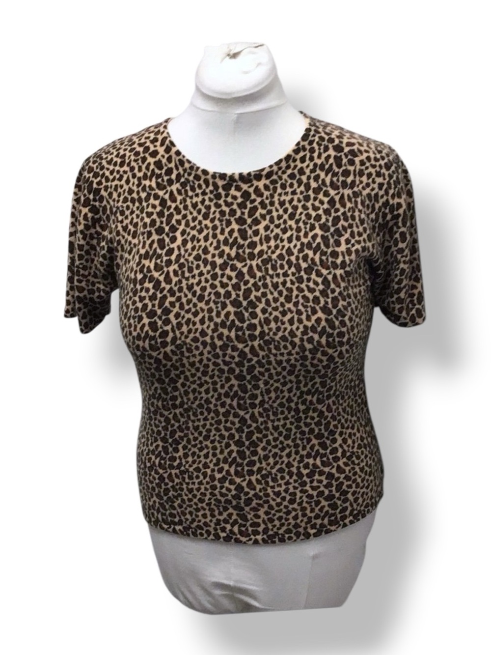 YarnWorks Women’s Short Sleeve Knit Sweater VTG 90s Animal Print Knit Sweater M